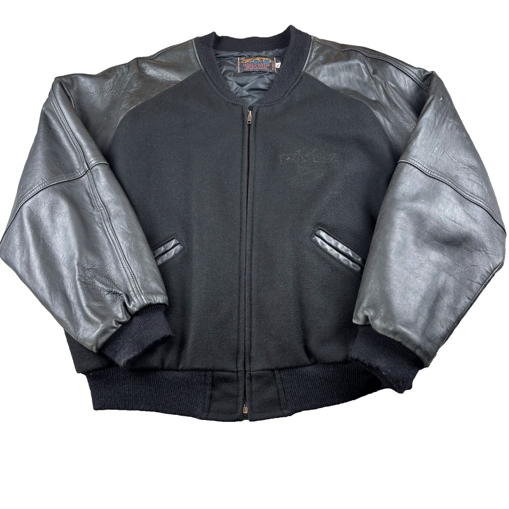 Vintage 90's Dive Varsity‎ Jacket Men XL Black Wool Leather Sleeves Full Zip